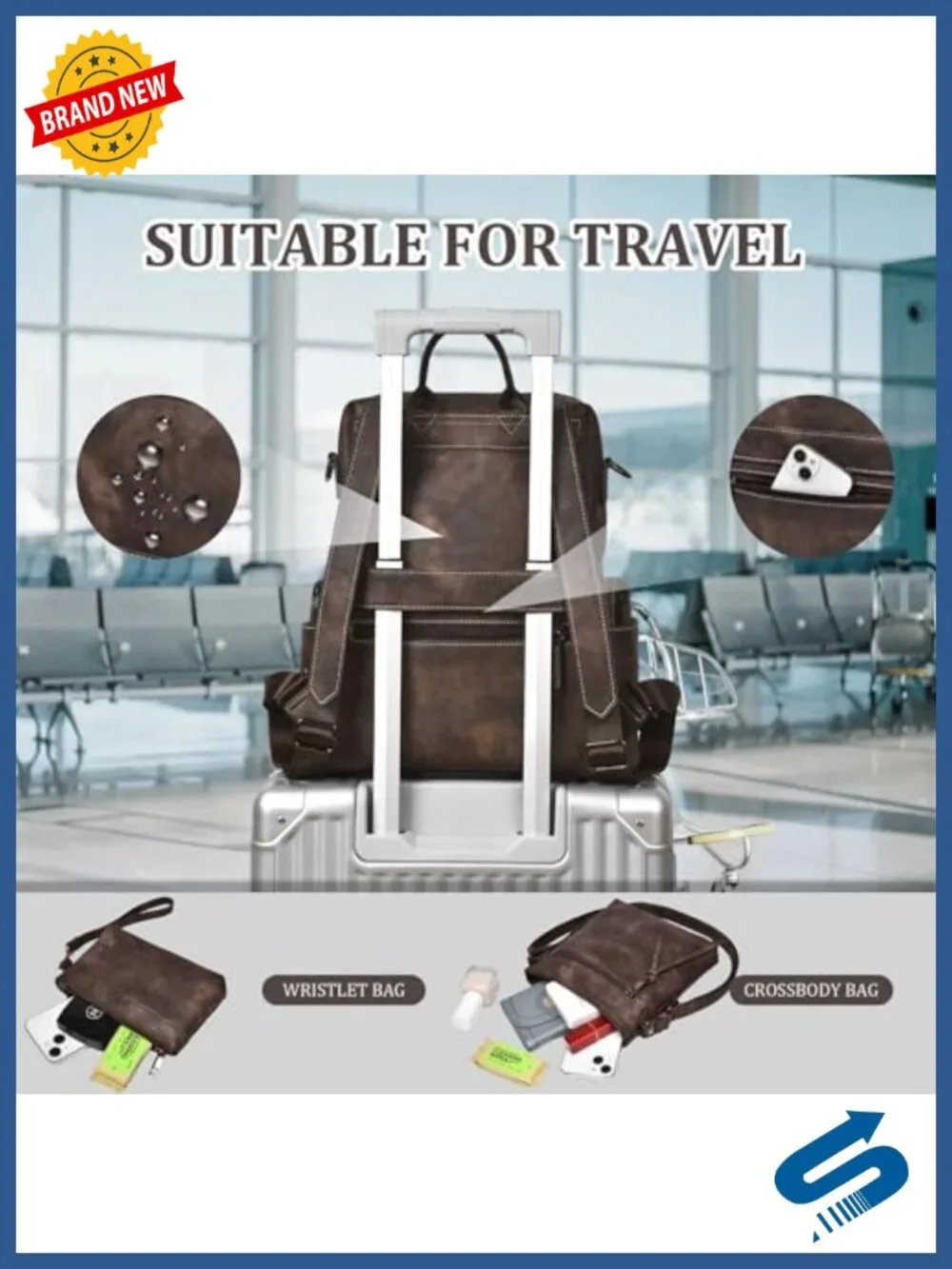 Faux Leather Travel Backpack Fashion Designer Shoulder Bag Ladies Convertible